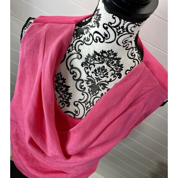 Neiman Marcus Womens Pink Linen Blend Cow Neck Ruching Beach Coastal L - Picture 3 of 10